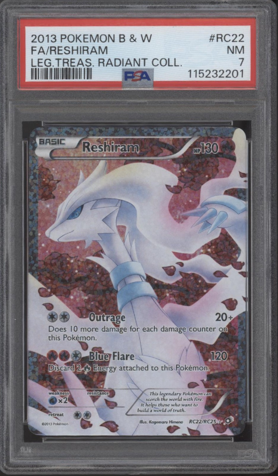Reshiram Pokemon Legendary Treasures Radiant Collection Full Art #RC22 PSA 7