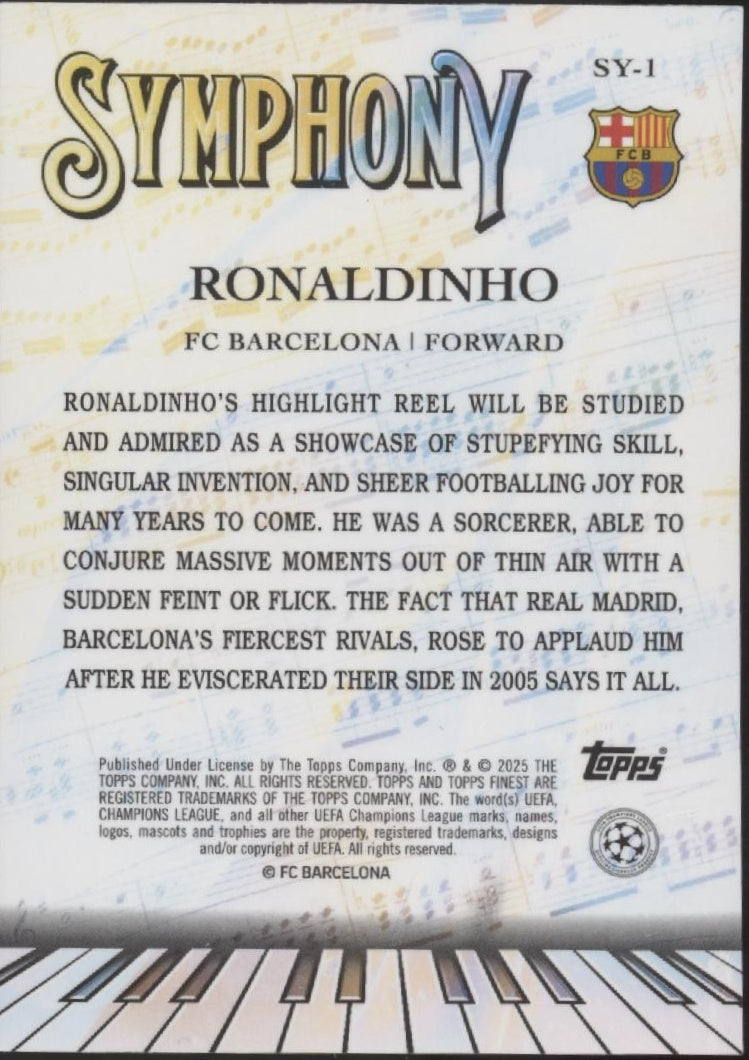 Ronaldinho 2025 Topps Finest UEFA CL Symphony Green Refractor 44/99