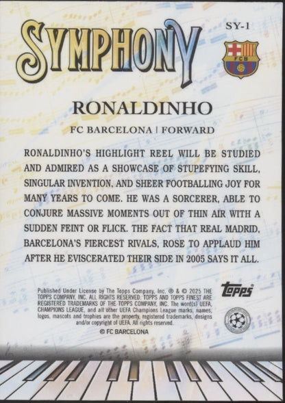 Ronaldinho 2025 Topps Finest UEFA CL Symphony Green Refractor 44/99