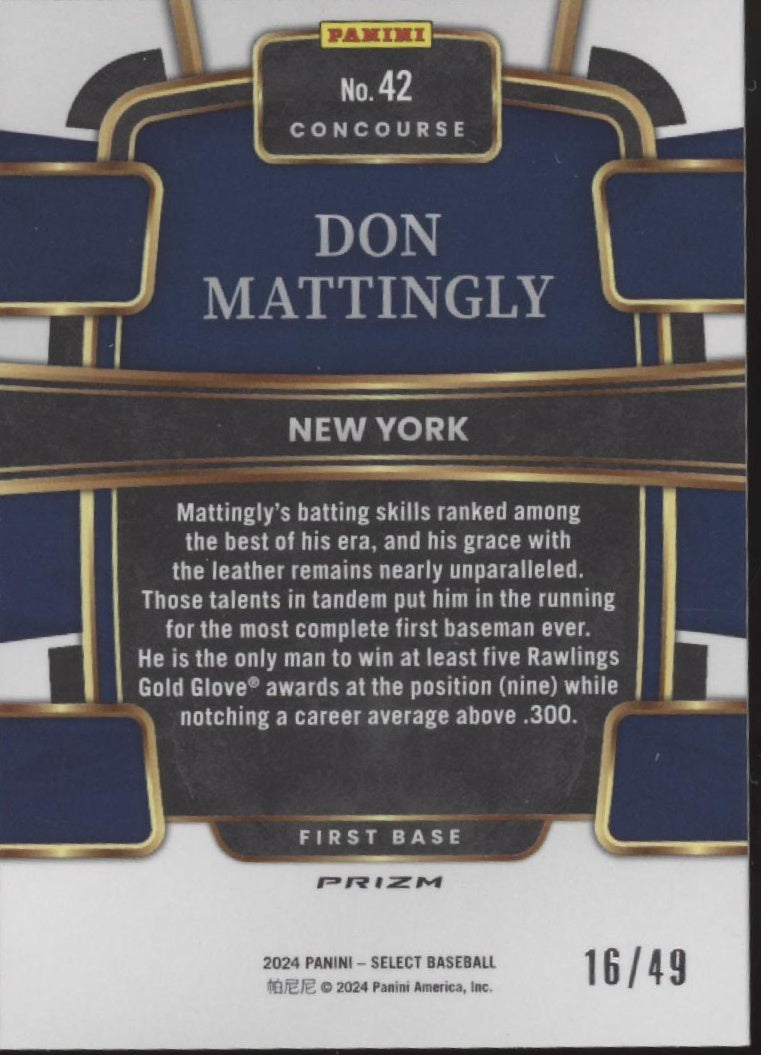 Don Mattingly 2024 Panini Select Neon Green Refractor 18/49 #42