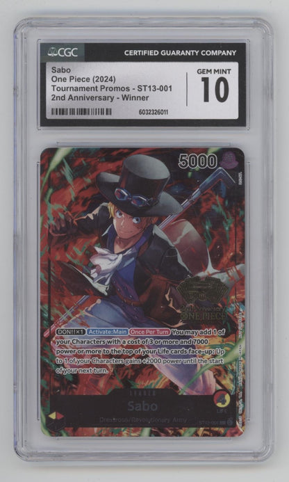 Sabo One Piece Card Game Tournament Promos 2nd Anniversary Winner CGC 10