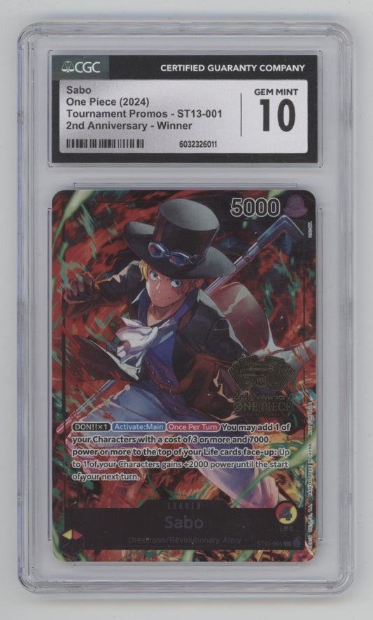 Sabo One Piece Card Game Tournament Promos 2nd Anniversary Winner CGC 10