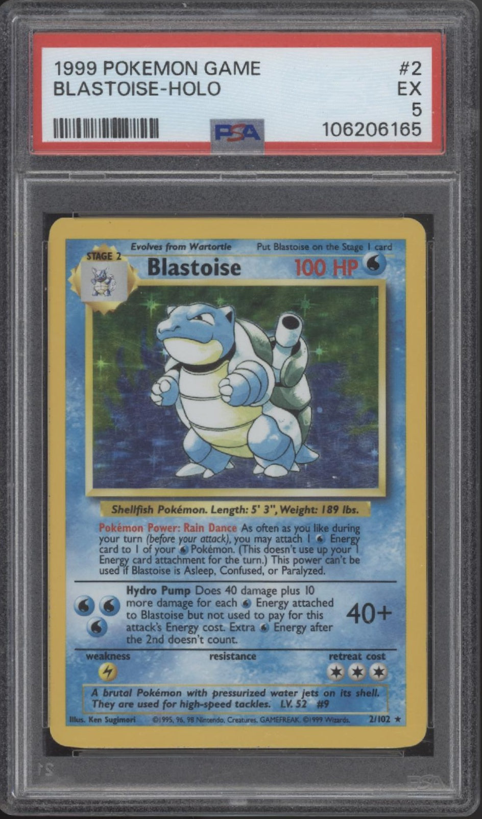 Blastoise Pokemon Base Set Holo #2 PSA 5