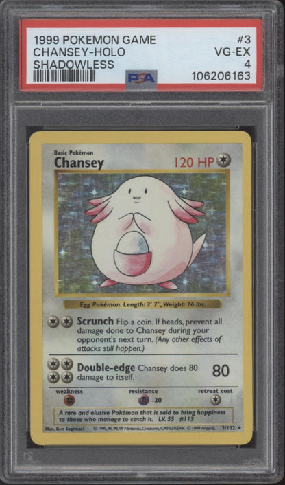 Chansey Pokemon Base Set Holo Shadowless #3 PSA 4