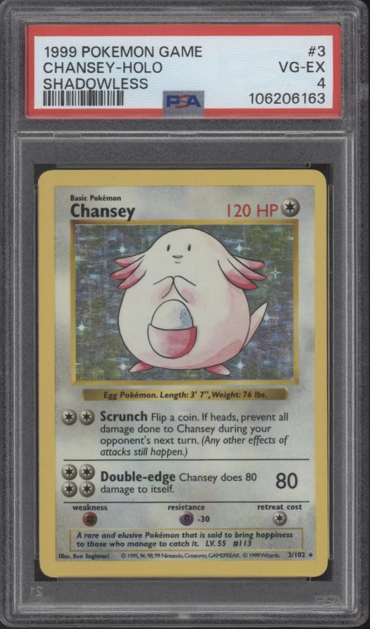 Chansey Pokemon Base Set Holo Shadowless #3 PSA 4