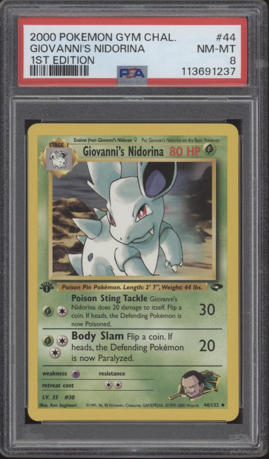 Giovanni's Nidorina Pokemon Gym Challenge 1st Edition #44 PSA 8