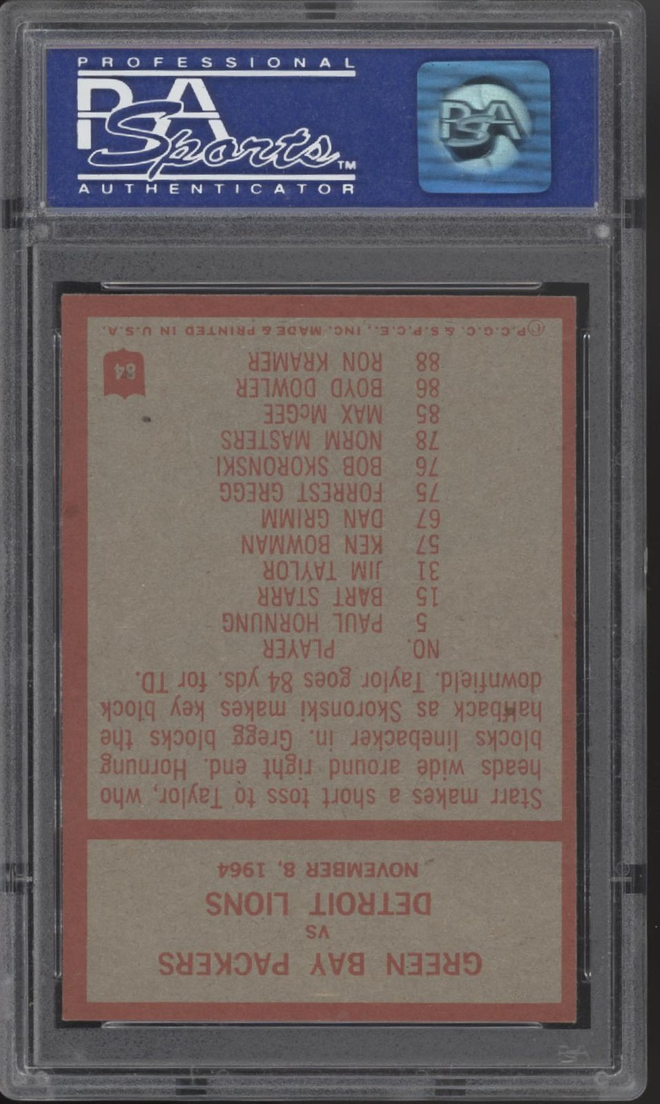 Green Bay Packers 1965 Philadelphia Play Card #84 PSA 8