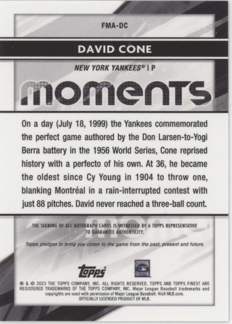 David Cone 2023 Topps Finest Moments Gold Refractor Auto 05/50 #FMA-DC
