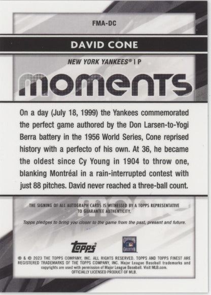 David Cone 2023 Topps Finest Moments Gold Refractor Auto 05/50 #FMA-DC