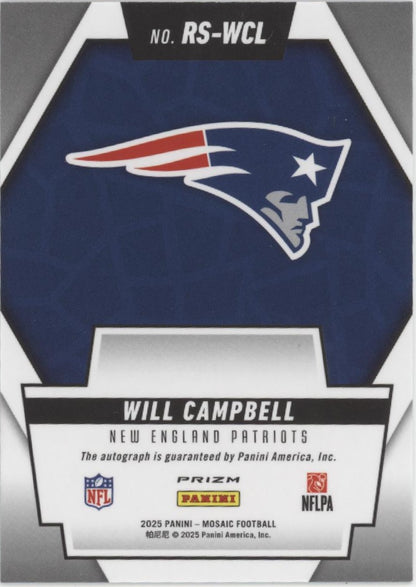 Will Campbell 2025 Panini Mosaic Rookie Scripts Prizm RC Auto#RS-CL