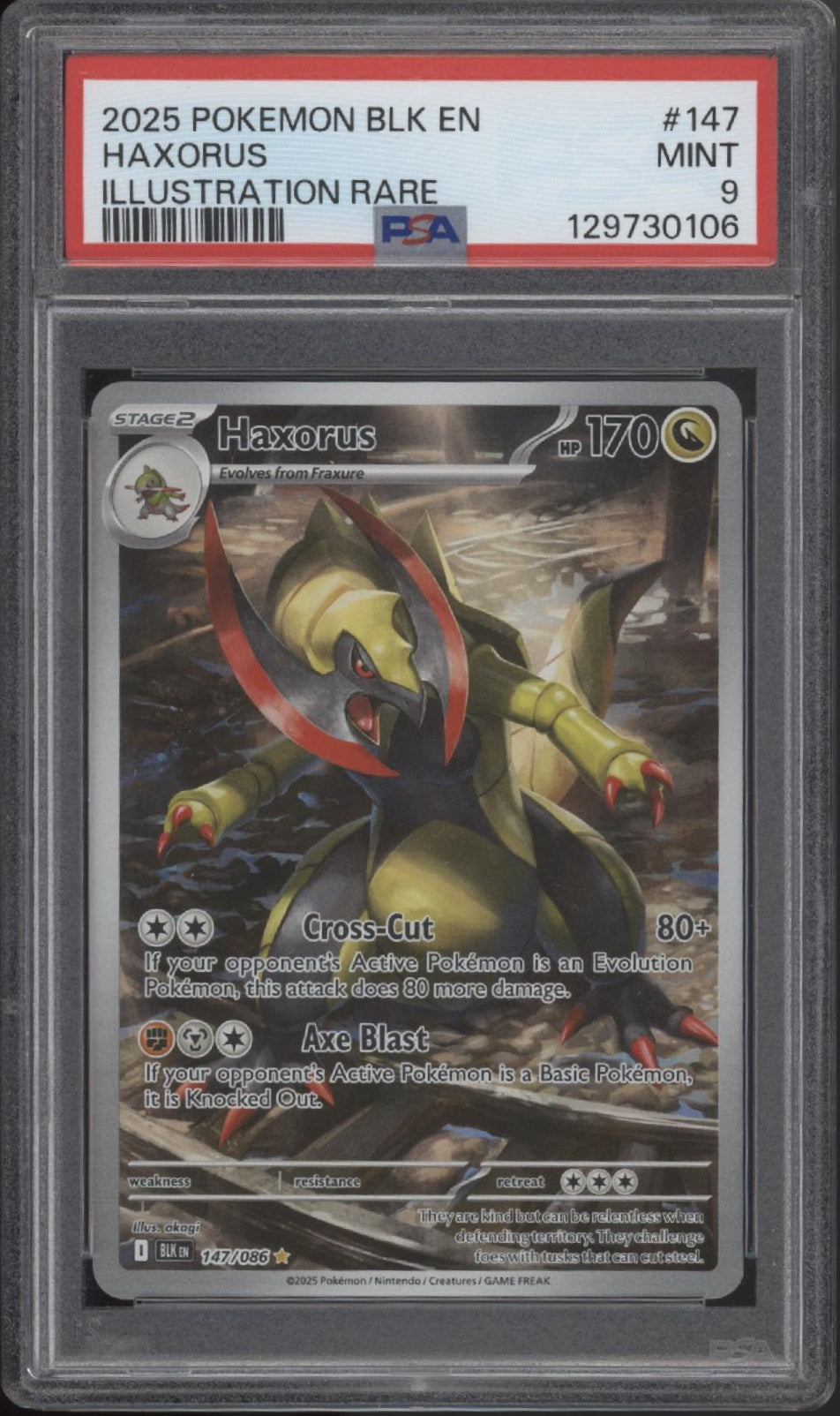 Haxorus Pokemon Black Bolt Illustration Rare #147 PSA 9