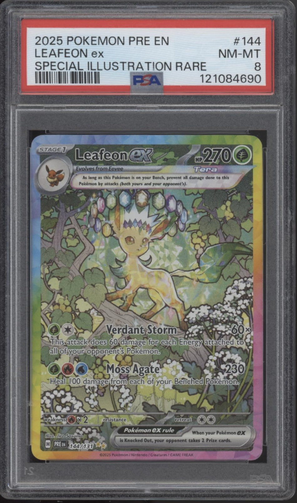 Leafeon ex Pokemon Prismatic Evolutions Special Illustration Rare #144 PSA 8