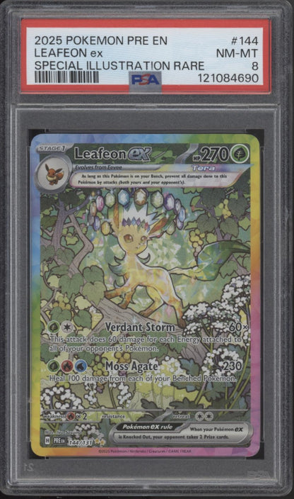 Leafeon ex Pokemon Prismatic Evolutions Special Illustration Rare #144 PSA 8