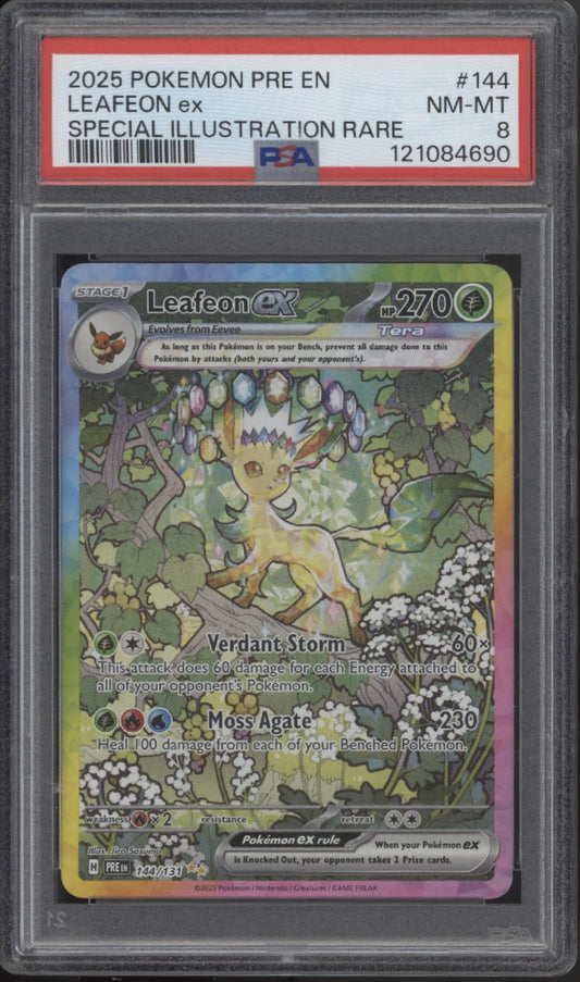 Leafeon ex Pokemon Prismatic Evolutions Special Illustration Rare #144 PSA 8