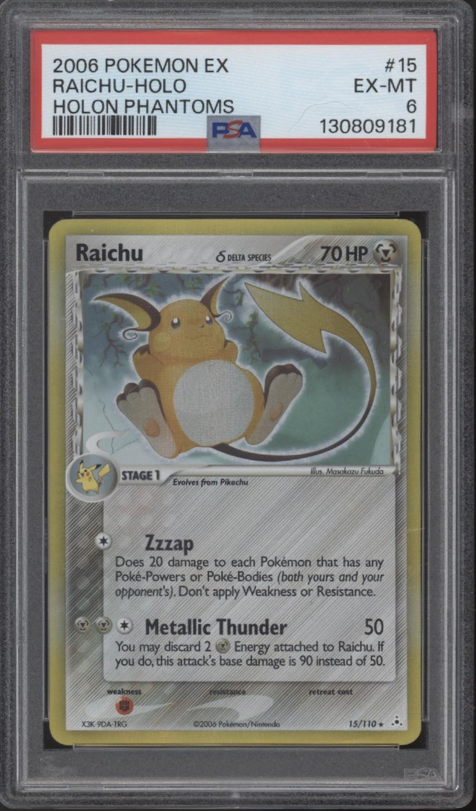 Raichu Pokemon ex Holo Phantoms Holo #15 PSA 6