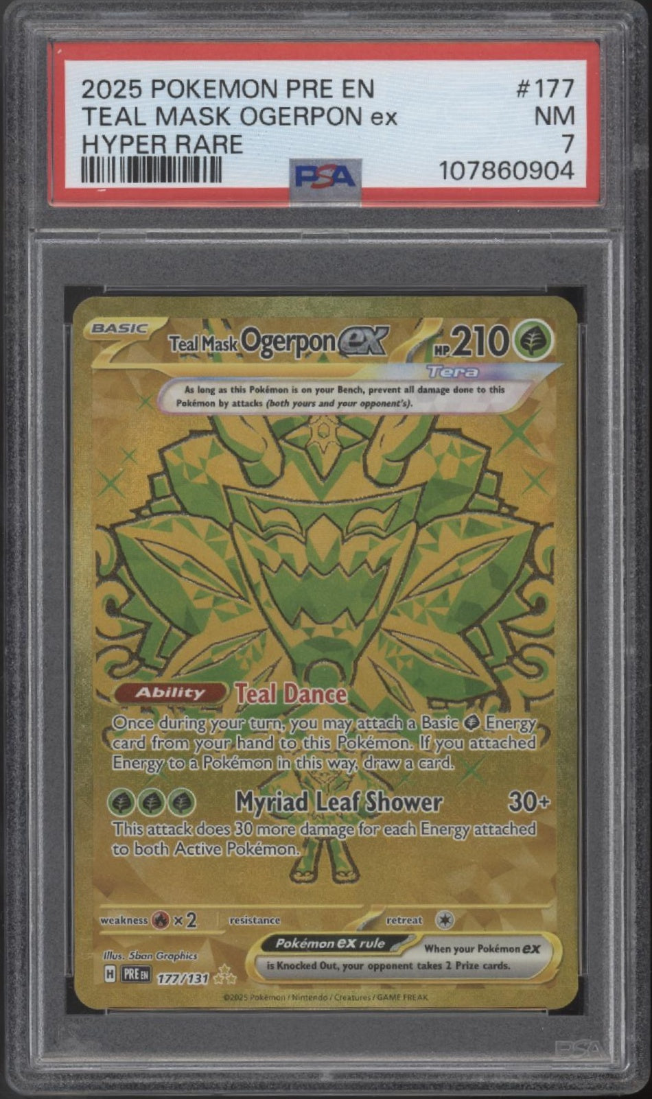 Teal Mask Ogerpon ex Pokemon Prismatic Evolutions Hyper Rare #177 PSA 7