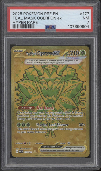Teal Mask Ogerpon ex Pokemon Prismatic Evolutions Hyper Rare #177 PSA 7