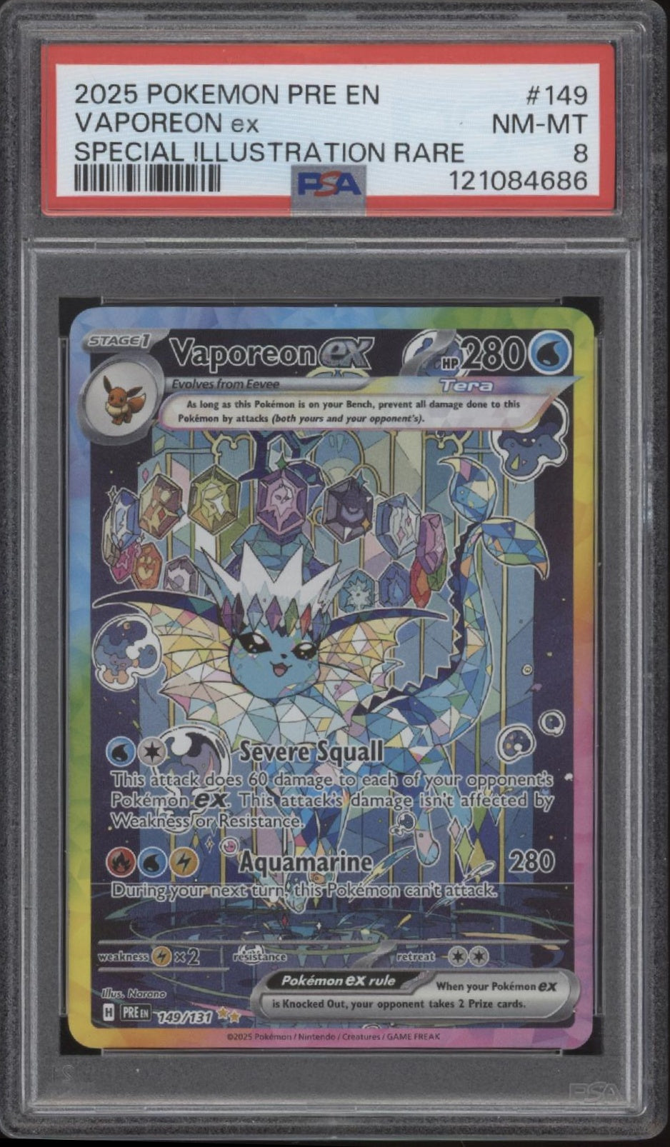 Vaporeon ex Pokemon Prismatic Evolutions Special Illustration Rare #1499 PSA 8