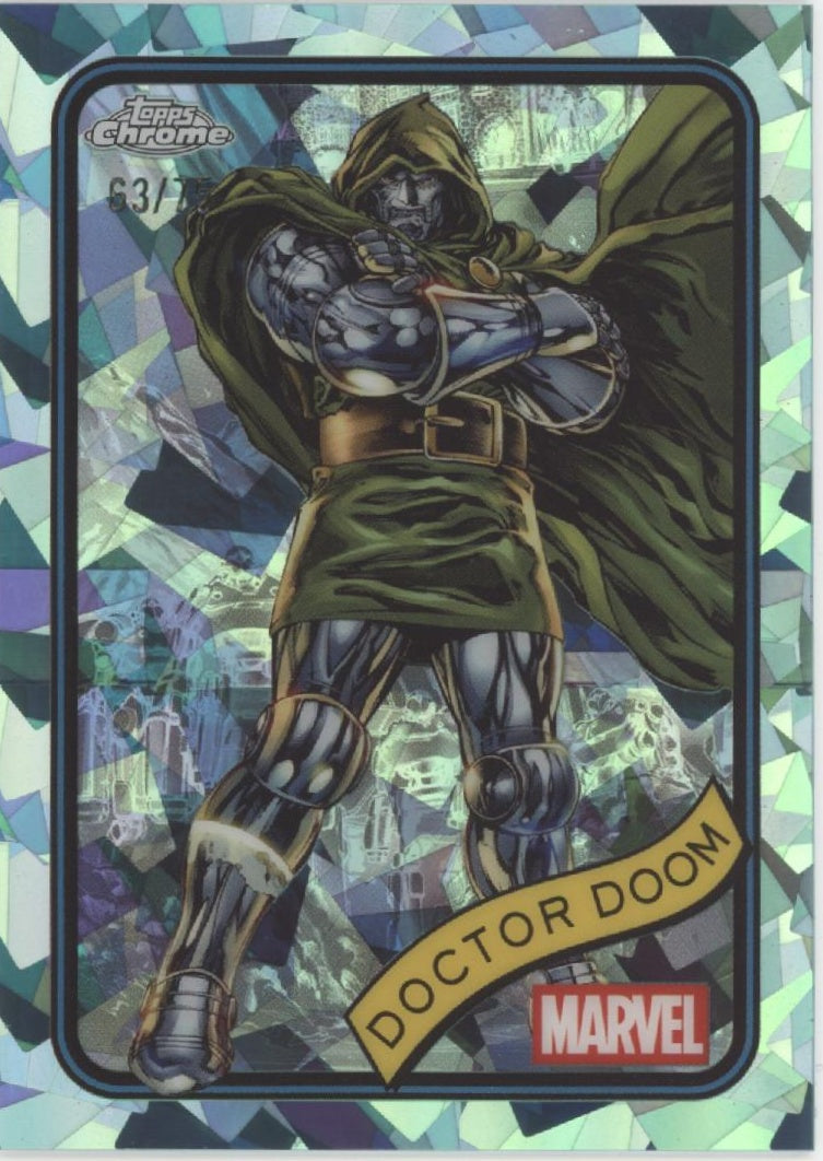 Doctor Doom 2025 Topps Chrome Marvel Aqua Cracked Ice Refractor 63/75 #148