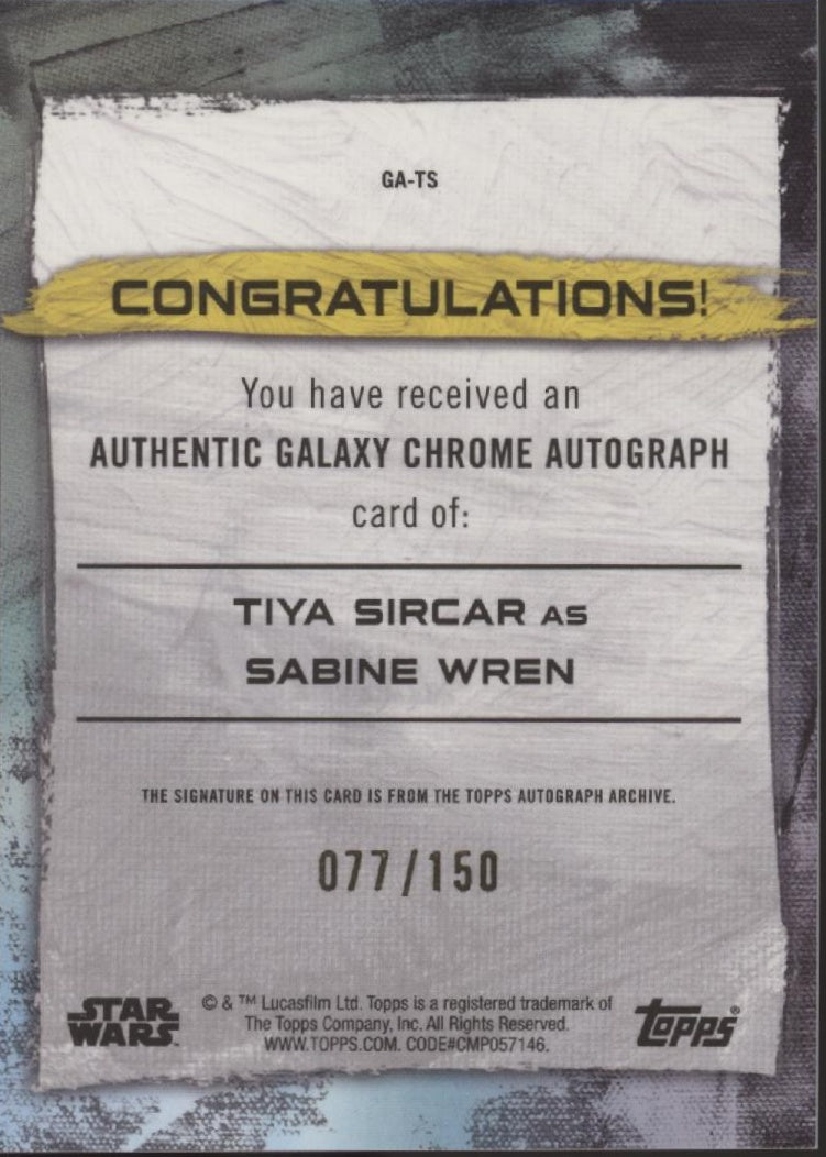 Sabine Wren 2022 Topps Chrome Star Wars Galaxy Blue Refractor Auto 077/150