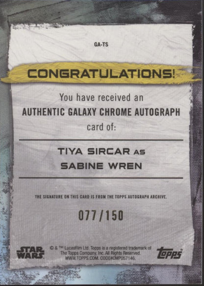 Sabine Wren 2022 Topps Chrome Star Wars Galaxy Blue Refractor Auto 077/150