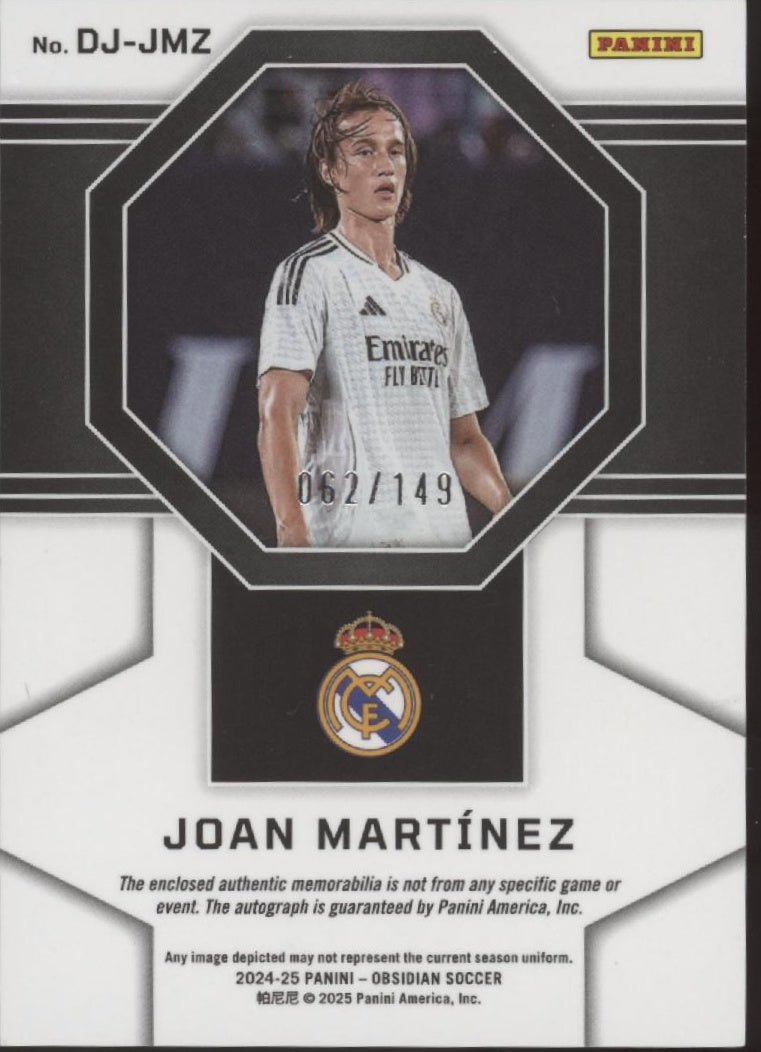 Joan Martinez 2024-25 Panini Obsidian Orange Swatch RC Auto 062/149 #DJ-JMZ