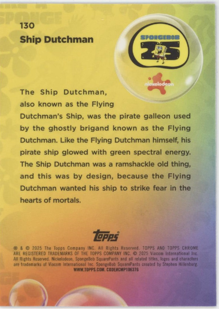 Ship Dutchman 2025 Topps Chrome Spongebob Blue Refractor 04/99 #130