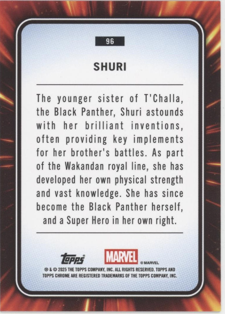 Shuri 2025 Topps Chrome Marvel Purple Shimmer Refractor 68/75 #96