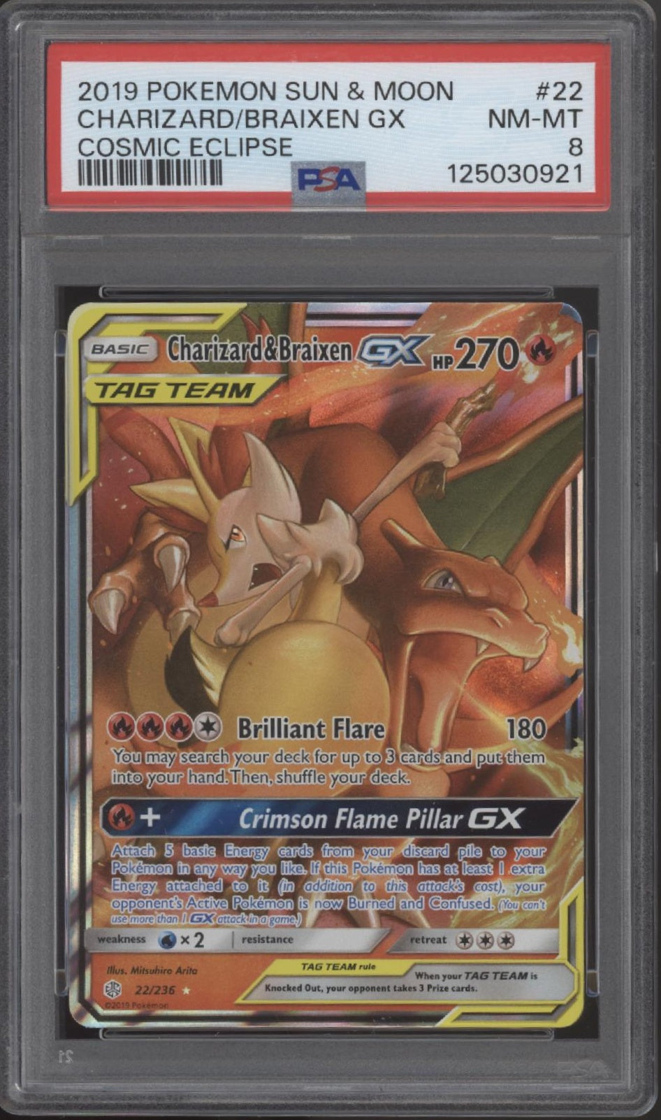Charizard & Braixen GX Pokemon Cosmic Eclipse #22 PSA 8