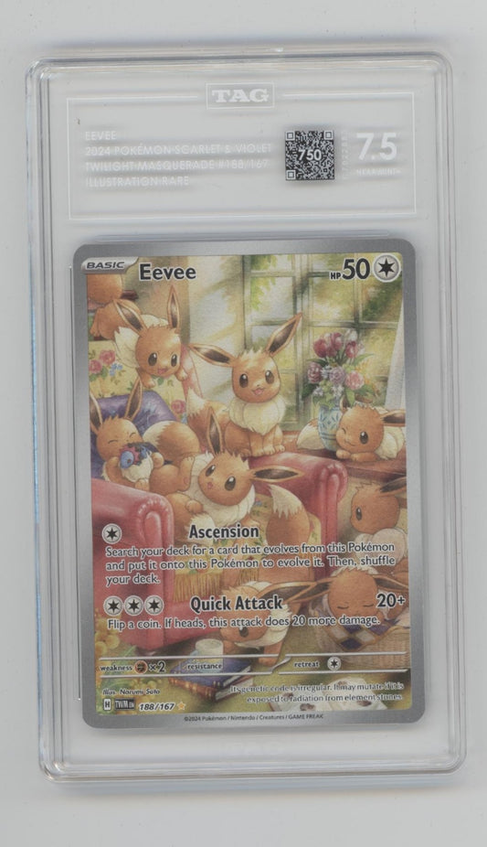 Eevee Pokemon Twilight Masquerade Illustration Rare #188 TAG 7.5