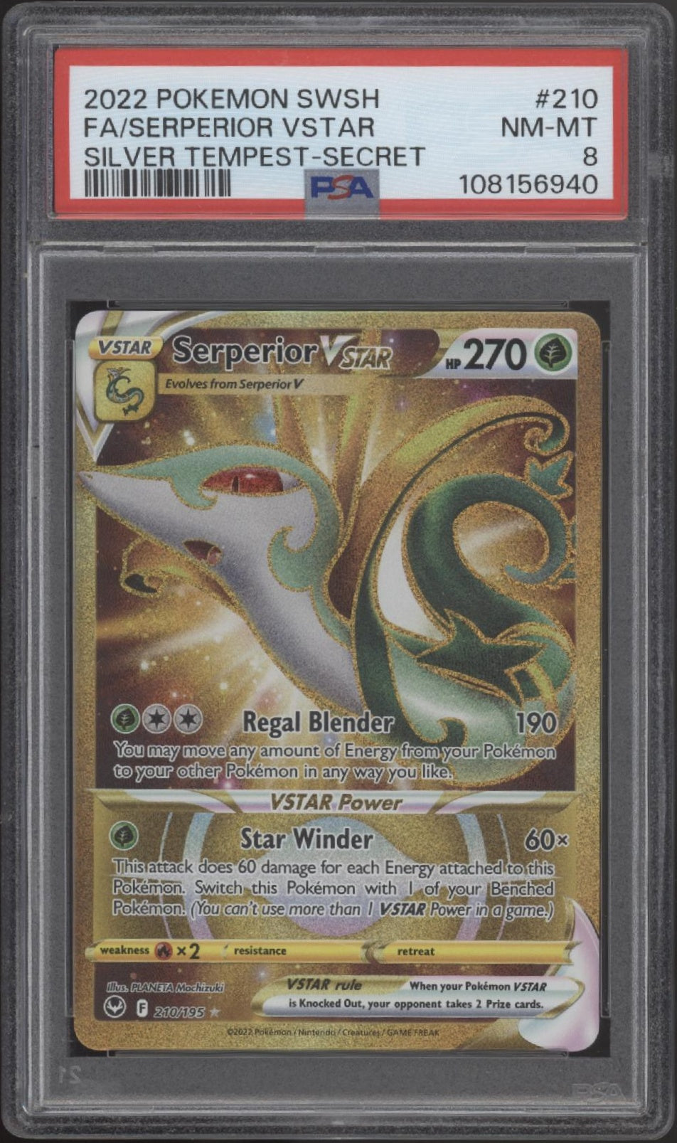 Serperior VSTAR Pokemon Silver Tempest Secret Full Art #210 PSA 8