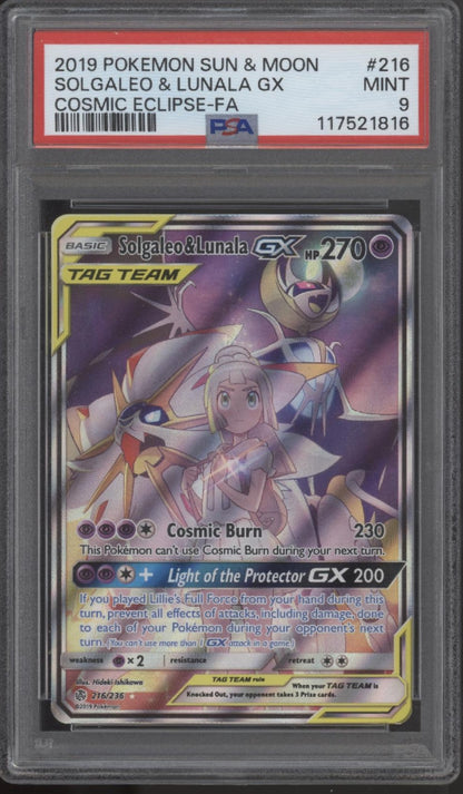 Colgaleo & Lunala GX Pokemon Cosmic Eclipse Full Art #216 PSA 9