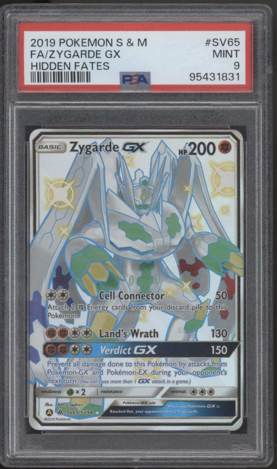 Zygarde GX Pokemon Hidden Fates Full Art #SV65 PSA 9