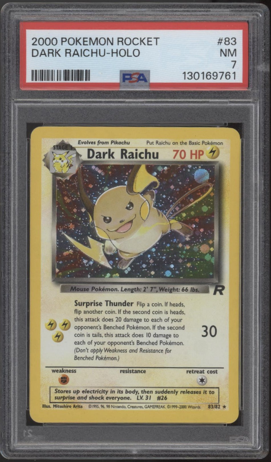 Dark Raichu Pokemon Team Rocket Holo #83 PSA 7