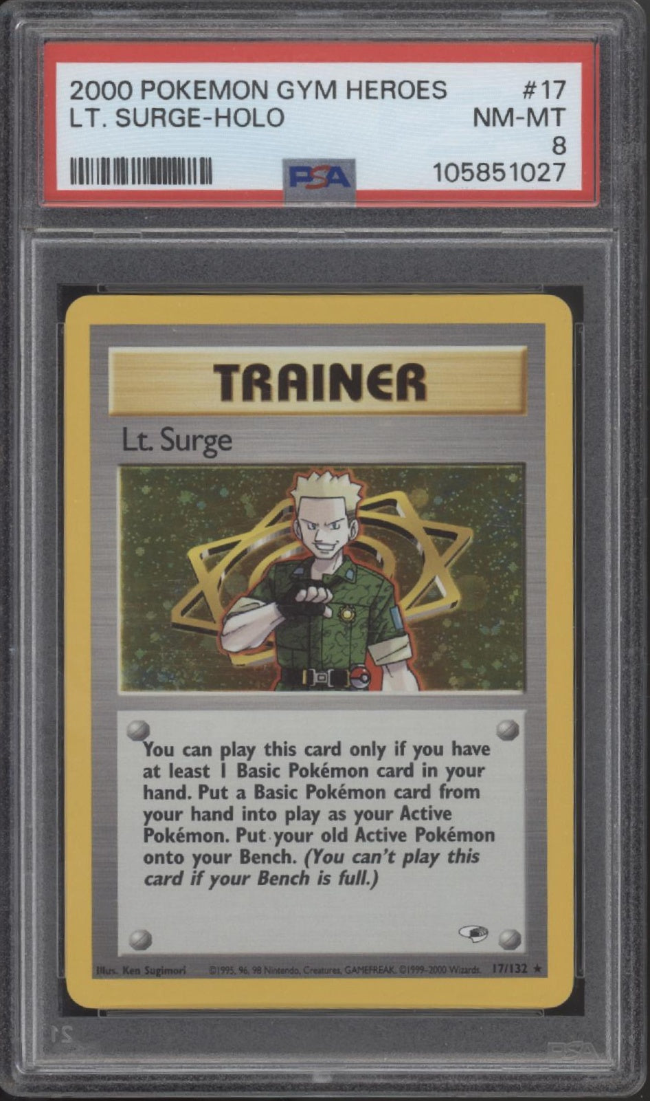 Lt. Surge Pokemon Gym Heroes Holo #17 PSA 8