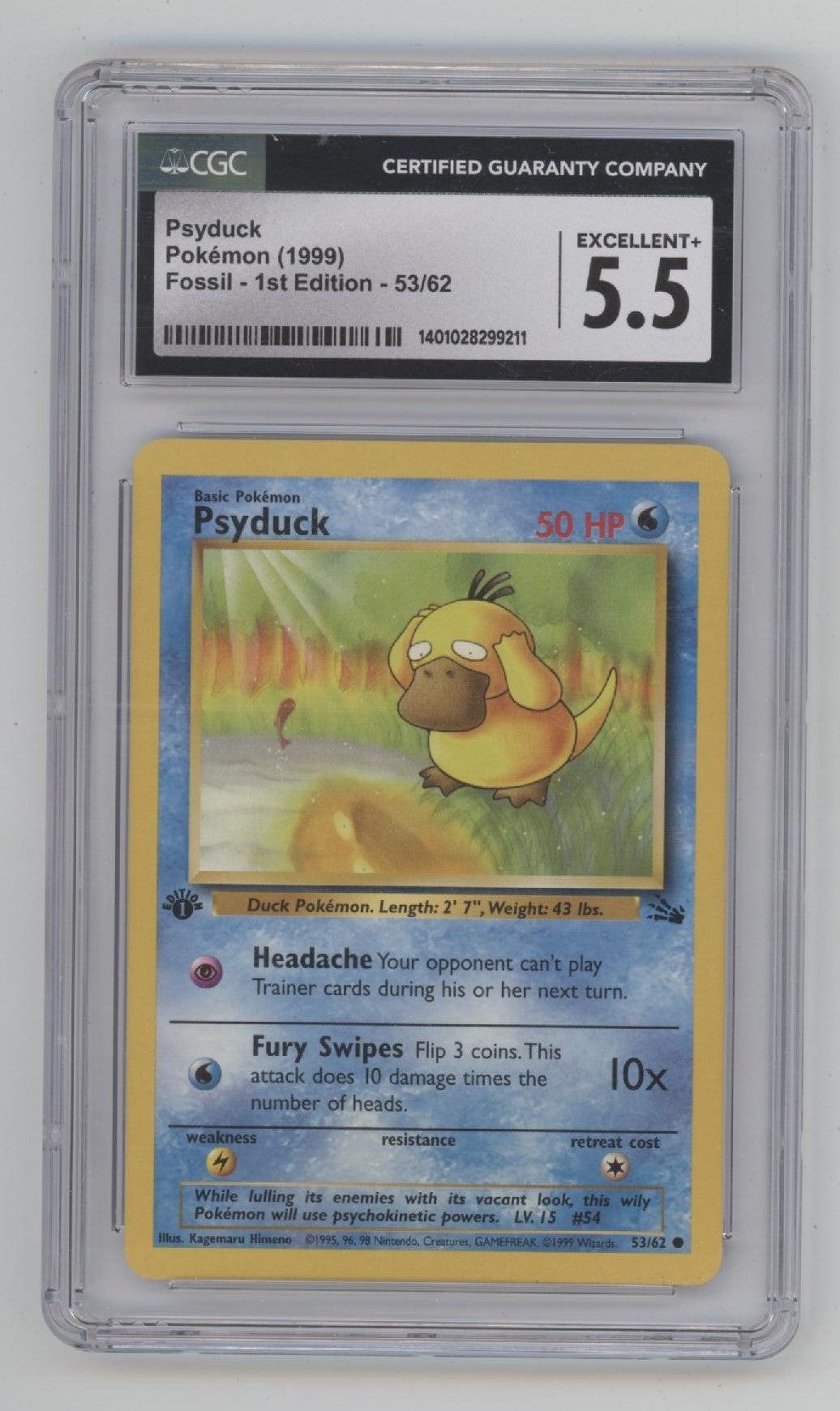 Psyduck Pokemon Fossil 1st Edition #53 CGC 5.5