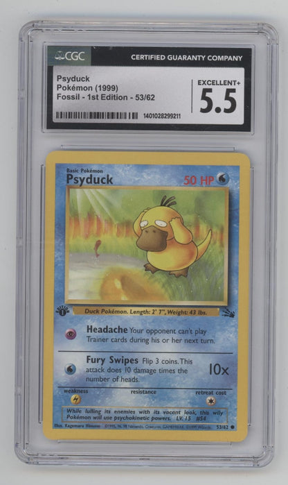 Psyduck Pokemon Fossil 1st Edition #53 CGC 5.5