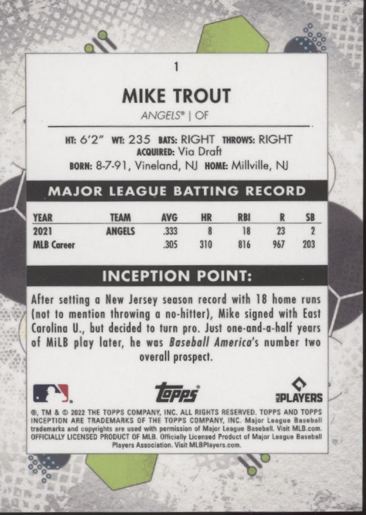 Mike Trout 2022 Topps Inception Purple 048/50 #1