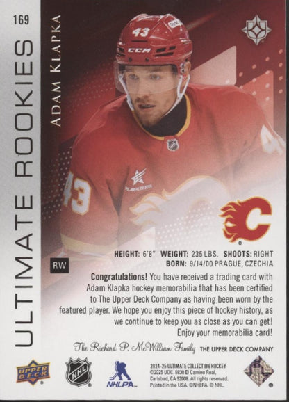 Adam Klapka 2024-25 Upper Deck Ultimate Collection Rookies Swatch RC 032/499