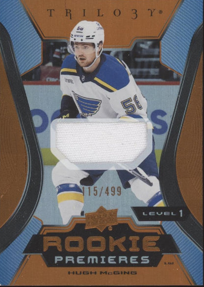 Hugh McGing 2023-24 UD Trilogy Rookie Premieres Level 1 Swatch RC 115/499