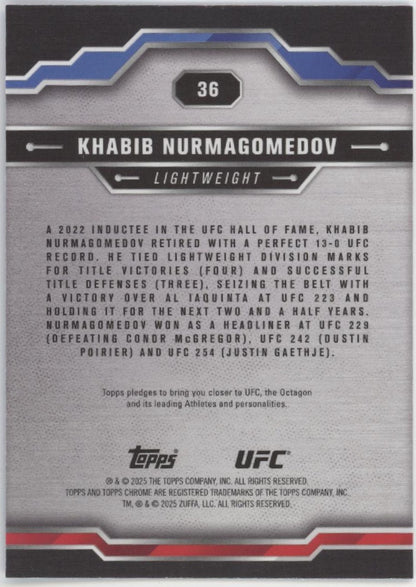 Khabib Nurmagomedov 2025 Topps Chrome Blue Wave Refractor 52/75 #36