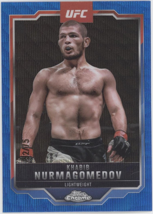 Khabib Nurmagomedov 2025 Topps Chrome Blue Wave Refractor 52/75 #36