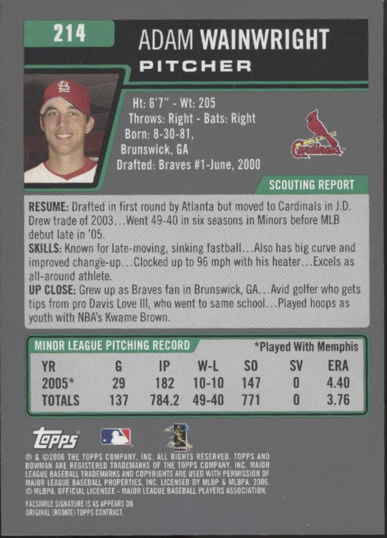 Adam Wainwright 2006 Bowman Gold RC #214