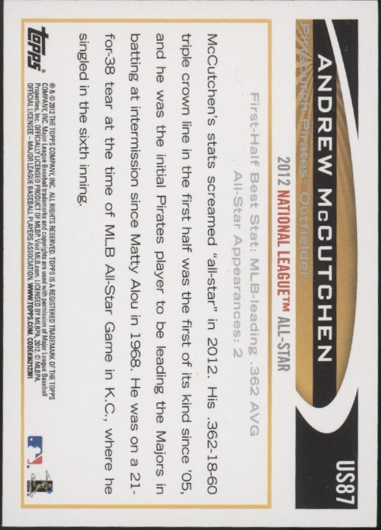 Andrew McCutchen 2012 Topps Update Series All Star Game #US87