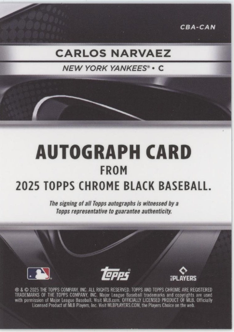 Carlos Narvaez 2025 Topps Chrome Black Blue Refractor RC Auto 113/150 #CBA-CAN