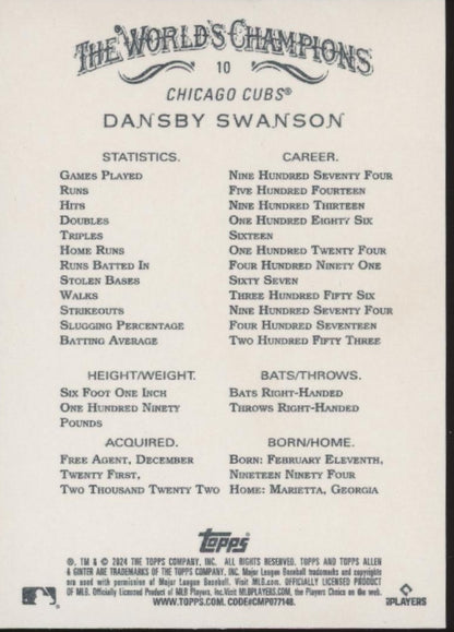 Dansby Swanson 2024 Topps Allen & Ginter Gold Foil Border 33/50 #10
