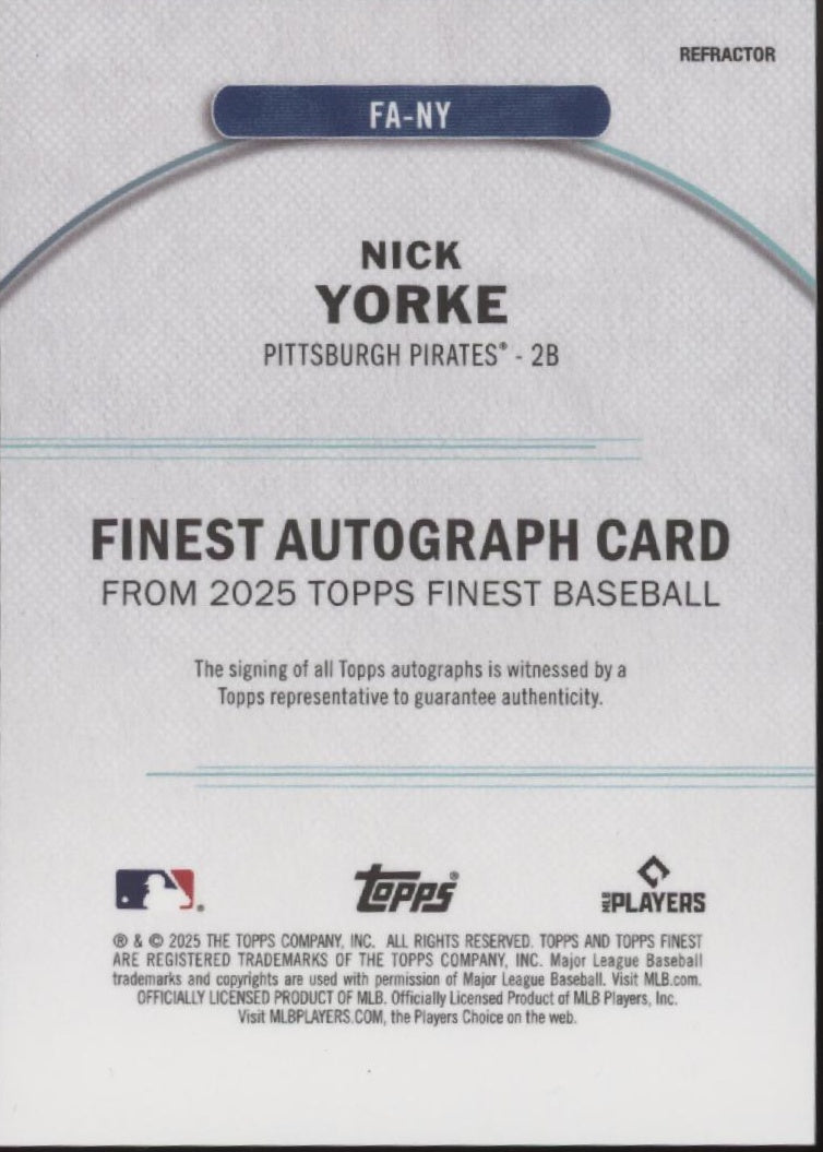 Nick Yorke 2025 Topps Finest Refractor RC Auto #FA-NY