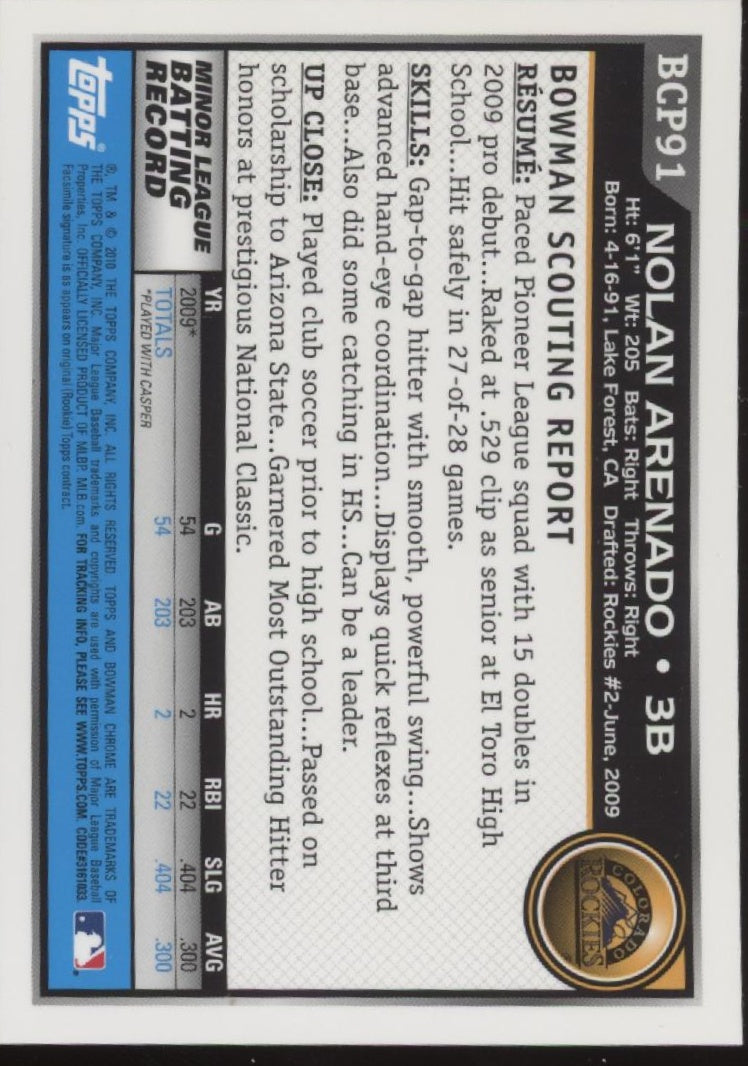 Nolan Arenado 2010 Bowman Chrome #BCP91