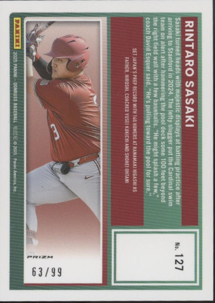 Rintaro Sasaki 2025 Panini Donruss Rated Prospect Red Prizm 63/99 #127