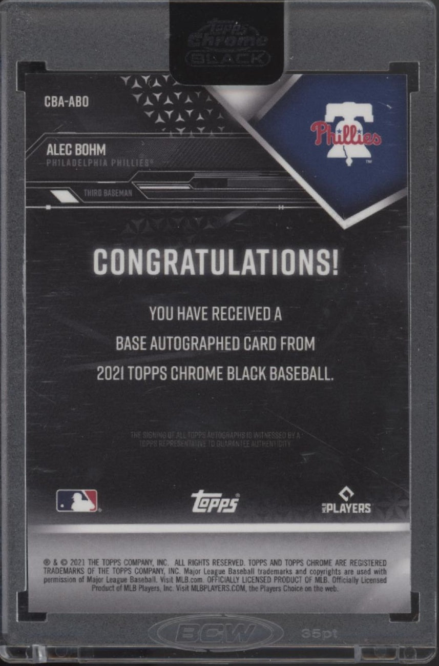 Alec Bohm 2021 Topps Chrome Black Gold Refractor RC Auto 46/50 #CBA-ABO